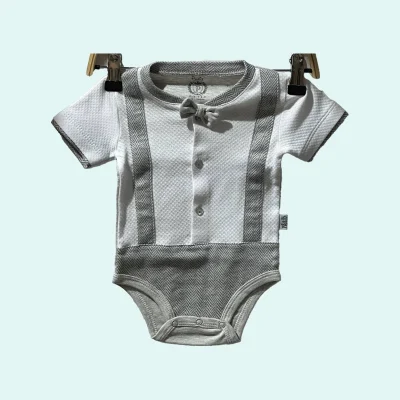 بادی آستین کوتاه نوزاد طرح ژاکارد